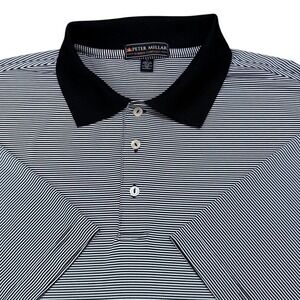 Peter Millar Summer Comfort Performance Polo Shirt Mens XL Black White Striped